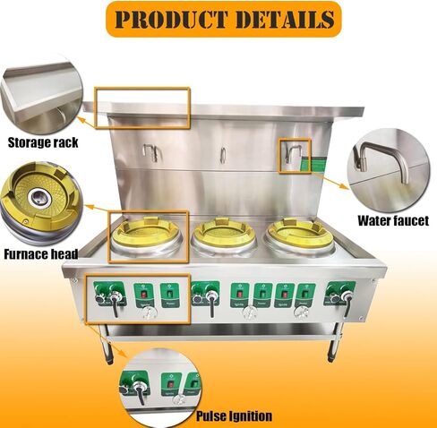 موقد غاز تجاري مقاس 13 بوصة، شعلة ثلاثية، طراز مفتوح، 25000 واط، ستانلس ستيل، غاز البترول المسال والغاز الطبيعي in Kuwait