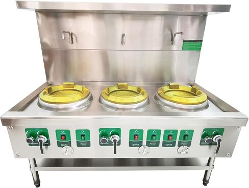 Commercial 3-Burner Gas Stove, 110V, 120W, Stainless Steel, Radiant Heat, 85300BTU, Liquefied & Natural Gas in Kuwait