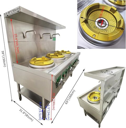 Commercial 3-Burner Gas Stove, 110V, 120W, Stainless Steel, Radiant Heat, 85300BTU, Liquefied & Natural Gas in Kuwait
