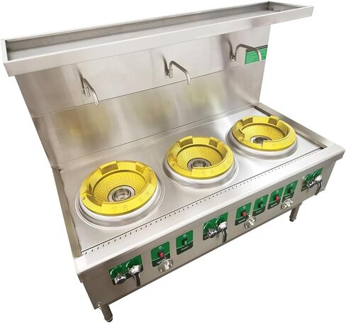 Commercial 3-Burner Gas Stove, 110V, 120W, Stainless Steel, Radiant Heat, 85300BTU, Liquefied & Natural Gas in Kuwait