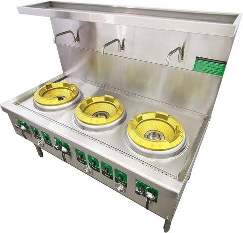 Commercial 3-Burner Gas Stove, 110V, 120W, Stainless Steel, Radiant Heat, 85300BTU, Liquefied & Natural Gas in Kuwait