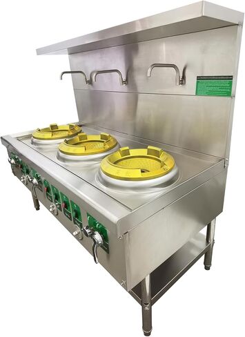 Commercial 3-Burner Gas Stove, 110V, 120W, Stainless Steel, Radiant Heat, 85300BTU, Liquefied & Natural Gas in Kuwait