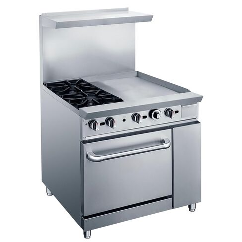 289-DCR36-2B24GM 36" Gas Range, 2 Burners & 24" Griddle, Stainless Steel Exterior, Removable Cast Iron Grates, Oven 175°F-500°F, 6" Locking Casters for Commercial Kitchens in Kuwait