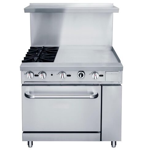 289-DCR36-2B24GM 36" Gas Range, 2 Burners & 24" Griddle, Stainless Steel Exterior, Removable Cast Iron Grates, Oven 175°F-500°F, 6" Locking Casters for Commercial Kitchens in Kuwait