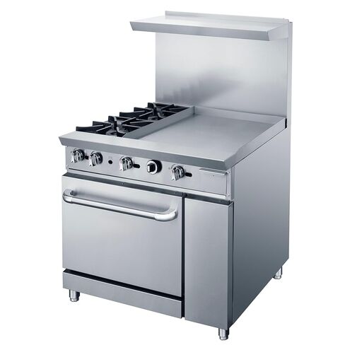 289-DCR36-2B24GM 36" Gas Range, 2 Burners & 24" Griddle, Stainless Steel Exterior, Removable Cast Iron Grates, Oven 175°F-500°F, 6" Locking Casters for Commercial Kitchens in Kuwait