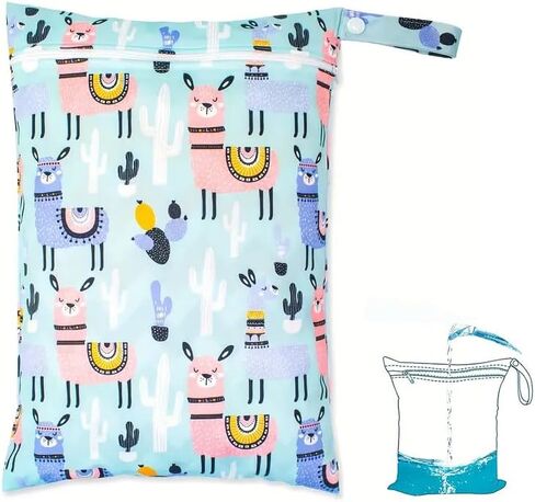 1 Pack Waterproof Wet Dry Bag with Zippered Pockets, Reusable Wet Bag for Swimsuits or Clothes, 14.17x10.24inch - Light Blue Animal Print in Saudi Arabia