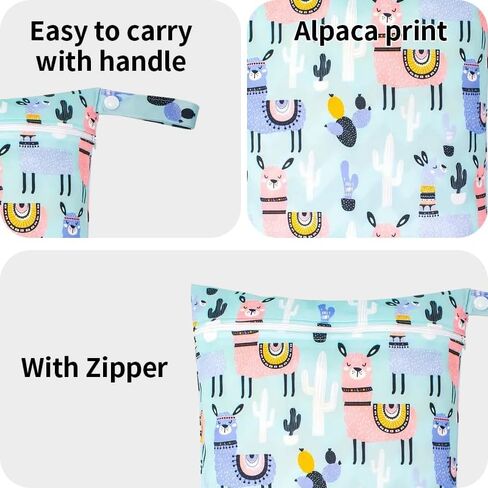 1 Pack Waterproof Wet Dry Bag with Zippered Pockets, Reusable Wet Bag for Swimsuits or Clothes, 14.17x10.24inch - Light Blue Animal Print in Saudi Arabia