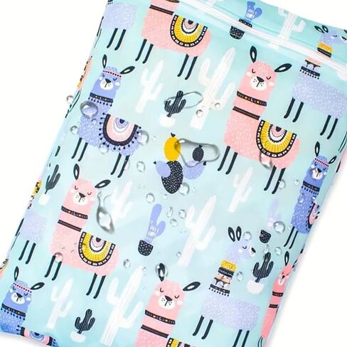 1 Pack Waterproof Wet Dry Bag with Zippered Pockets, Reusable Wet Bag for Swimsuits or Clothes, 14.17x10.24inch - Light Blue Animal Print in Saudi Arabia
