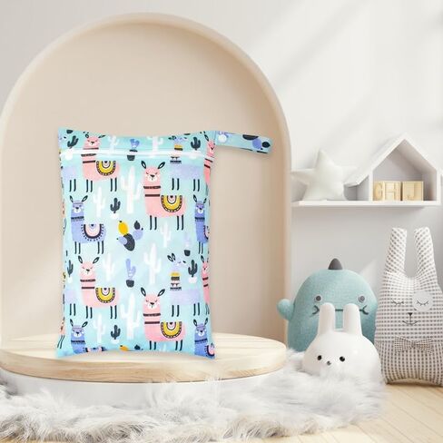 1 Pack Waterproof Wet Dry Bag with Zippered Pockets, Reusable Wet Bag for Swimsuits or Clothes, 14.17x10.24inch - Light Blue Animal Print in Saudi Arabia