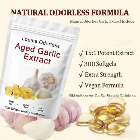 1PCSLouma Odorless Aged Garlic, Aged Garlic Extract - 300 Count,24 Month Organic Aged Garlic Supplement- Non-GMO,Vegetarian (1PCS) in Saudi Arabia