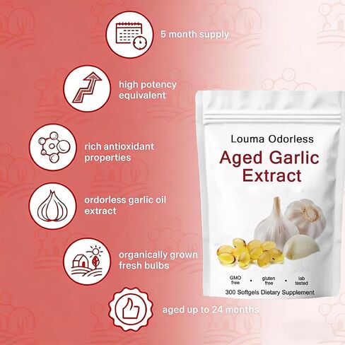 1PCSLouma Odorless Aged Garlic, Aged Garlic Extract - 300 Count,24 Month Organic Aged Garlic Supplement- Non-GMO,Vegetarian (1PCS) in Saudi Arabia
