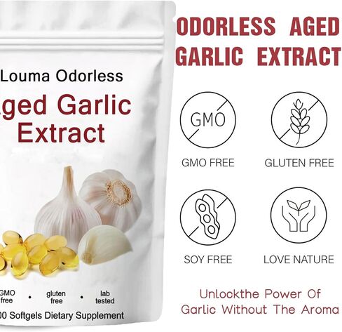 1PCSLouma Odorless Aged Garlic, Aged Garlic Extract - 300 Count,24 Month Organic Aged Garlic Supplement- Non-GMO,Vegetarian (1PCS) in Saudi Arabia