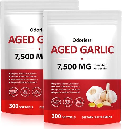 كبسولات هلامية من الثوم 300 عدد 2 عبوة - مكمل ثوم يمكن التحكم في الرائحة - دعم عشبي تقليدي - كبسولات هلامية سهلة البلع - غير معدلة وراثيًا، خالية من الغلوتين in Kuwait