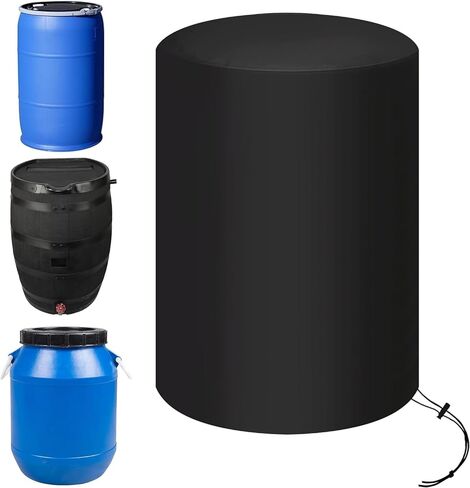 55 Gallon Barrel Cover, 600D Oxford Cloth Water Storage, 25 x 37 Inch Outdoor Waterproof Rain Snow Bucket with Drawstring, UV Protection, Anti Dust (Black) in Saudi Arabia