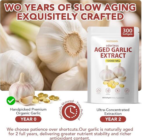 Aged Garlic Extract - 10000mg Odorless Organic Garlic Supplements for Daily Wellness & Cardiovascular Wellness Routines, Supports Immune & Antioxidant Health, Non-GMO, Gluten-Free, 300 Softgels in Kuwait