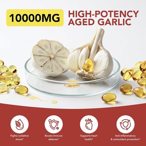 Aged Garlic Extract - 10000mg Odorless Organic Garlic Supplements for Daily Wellness & Cardiovascular Wellness Routines, Supports Immune & Antioxidant Health, Non-GMO, Gluten-Free, 300 Softgels in Kuwait