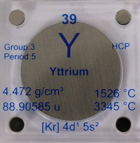 قرص إيتريوم (Y) معدني مقاس 24.26 ملم نقي بنسبة 99.9% مع علبة أكريليك للتجميع أو التجارب in Kuwait