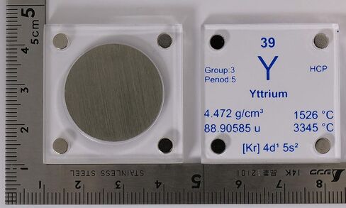 قرص إيتريوم (Y) معدني مقاس 24.26 ملم نقي بنسبة 99.9% مع علبة أكريليك للتجميع أو التجارب in Kuwait