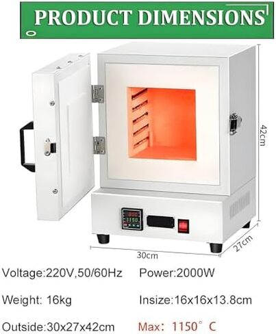 High-Temperature Muffle Furnace 1150℃, 2000W Kiln for Jewelry Making, Plaster Mold Burnout, Metal Casting, Ceramics, Glass Fusing, Home Lab Use in Kuwait