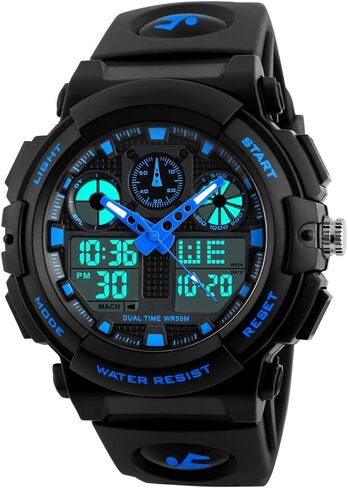 PASNEW Watch - Sport Boy Watches for Waterproof with Alarm Stopwatch Military Dual Time Big Dial Wrist Watch for Men,for Ages 13 and Over,Silver in Kuwait