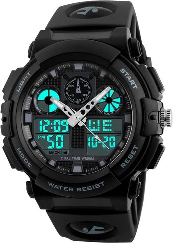 PASNEW Watch - Sport Boy Watches for Waterproof with Alarm Stopwatch Military Dual Time Big Dial Wrist Watch for Men,for Ages 13 and Over,Silver in Kuwait