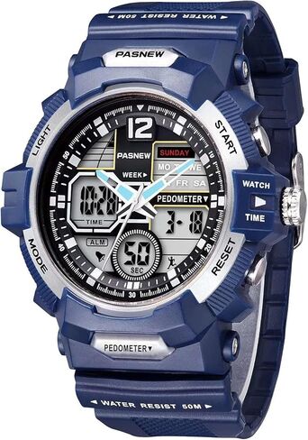 PASNEW Watch - Sport Boy Watches for Waterproof with Alarm Stopwatch Military Dual Time Big Dial Wrist Watch for Men,for Ages 13 and Over,Silver in Kuwait