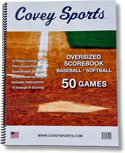 Covey Sports Premium Baseball Scorebook with Oversized 14x11 Pages - Season-Long Softball Score Keeping Book for 50 Games - 15-Player Lineup with Pitch Count Tracker and Stats Tracking in Kuwait