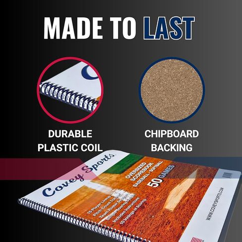 Covey Sports Premium Baseball Scorebook with Oversized 14x11 Pages - Season-Long Softball Score Keeping Book for 50 Games - 15-Player Lineup with Pitch Count Tracker and Stats Tracking in Kuwait