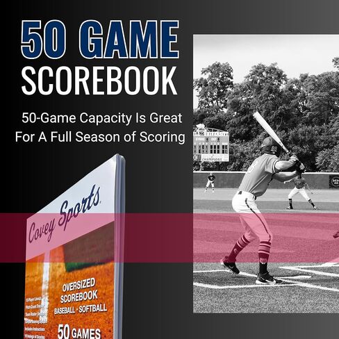 Covey Sports Premium Baseball Scorebook with Oversized 14x11 Pages - Season-Long Softball Score Keeping Book for 50 Games - 15-Player Lineup with Pitch Count Tracker and Stats Tracking in Kuwait