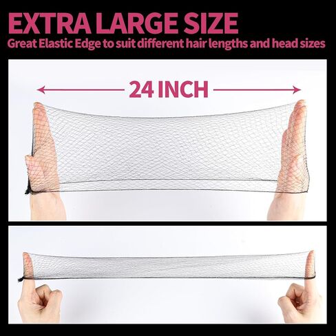 Fandamei Hair Net, 120 PCS Invisible Black Hair Nets for Food Service Workers&Women&Men, 24 Inches Extra Large Hair Net for Buns, Nylon Hairnets for Foodservice, Dancing, Ballet Bun in Kuwait