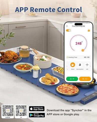 حصيرة تدفئة الطعام كبيرة جدًا مقاس 91.48 سم × 38.1 سم مع التحكم في التطبيق، صينية تدفئة كهربائية قابلة للتعديل لدرجة الحرارة لمدة 99 ساعة، آمنة للاستخدام في غسالة الأطباق، سجادة تدفئة للطعام، سخانات طعام محمولة قابلة للطي لبوفيه الحفلات in Kuwait
