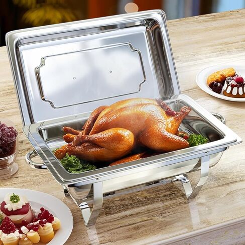 Chafing Dish Buffet Set, 8QT Chafing Dishes for Buffet 4 Pack 7 Pans, High Grade Stainless Steel Chafers and Buffet Warmers Sets for Parties, Wedding, Birthday, Rolled-Edge Design with Silver in Kuwait