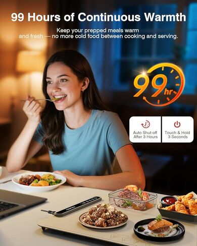 حصيرة تدفئة للطعام، صينية تدفئة كهربائية iTRUSOU 99H حرارة مستمرة، 7 إعدادات لدرجة الحرارة، تسخين كامل السطح حاصل على براءة اختراع، مفتاح درجة فهرنهايت/درجة مئوية، سخانات طعام مرنة قابلة للطي لبوفيه الحفلات، الاستخدام اليومي in Kuwait