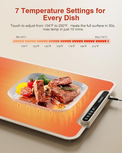 حصيرة تدفئة للطعام، صينية تدفئة كهربائية iTRUSOU 99H حرارة مستمرة، 7 إعدادات لدرجة الحرارة، تسخين كامل السطح حاصل على براءة اختراع، مفتاح درجة فهرنهايت/درجة مئوية، سخانات طعام مرنة قابلة للطي لبوفيه الحفلات، الاستخدام اليومي in Kuwait