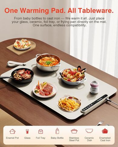 حصيرة تدفئة للطعام، صينية تدفئة كهربائية iTRUSOU 99H حرارة مستمرة، 7 إعدادات لدرجة الحرارة، تسخين كامل السطح حاصل على براءة اختراع، مفتاح درجة فهرنهايت/درجة مئوية، سخانات طعام مرنة قابلة للطي لبوفيه الحفلات، الاستخدام اليومي in Kuwait