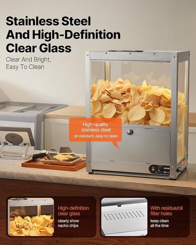 VEVOR Commercial Nacho Chip Warmer، آلة تسخين رقاقة 85QT مع قاعدة تسخين وضوء تسخين، آلة Nacho مع لوحة انحراف، الفولاذ المقاوم للصدأ، لرقائق Nacho، الفشار، رقائق البطاطس، الفول السوداني in Saudi Arabia