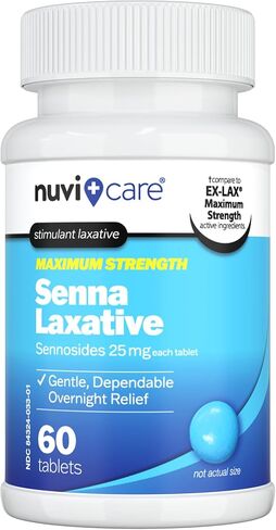 أقراص سينا ​​الملينة ذات القوة القصوى - 25 ملغ من السينوسيدات لتخفيف الإمساك طوال الليل - أقراص سينا ​​الطبيعية - حبوب ملين نباتية لطيفة منشطة (60 قرصًا) in Kuwait