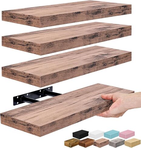 Sorbus Floating Shelves for Wall, Bathroom Shelves Wall Mounted for Kitchen, Bedroom, Bathroom Storage Over Toilet, Hanging Book Shelf for Wall Home Decor Living Room (Maple Wood, 2 Pack) in Kuwait