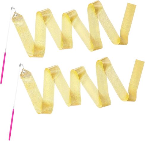 2Pcs Rhythmic Dance Ribbons, Sparkly Gymnastics Ribbon Dancer Wand for Kids, 78.7" Gymnastics Dancing Ribbon Streamers with Dancer Wands for Rhythmic Ballet, Twirling & Kids’ Talent Shows(Gold) in Saudi Arabia
