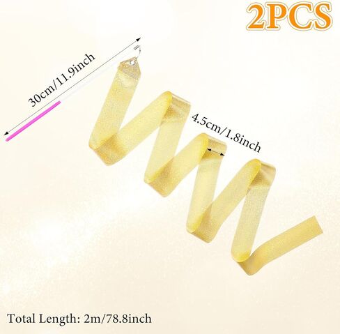 2Pcs Rhythmic Dance Ribbons, Sparkly Gymnastics Ribbon Dancer Wand for Kids, 78.7" Gymnastics Dancing Ribbon Streamers with Dancer Wands for Rhythmic Ballet, Twirling & Kids’ Talent Shows(Gold) in Saudi Arabia