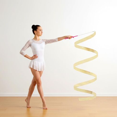 2Pcs Rhythmic Dance Ribbons, Sparkly Gymnastics Ribbon Dancer Wand for Kids, 78.7" Gymnastics Dancing Ribbon Streamers with Dancer Wands for Rhythmic Ballet, Twirling & Kids’ Talent Shows(Gold) in Saudi Arabia