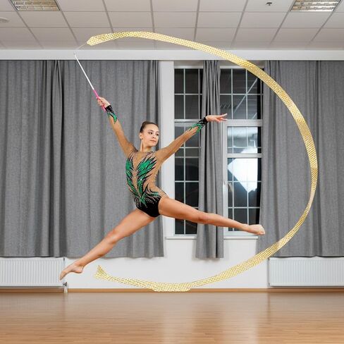 2Pcs Rhythmic Dance Ribbons, Sparkly Gymnastics Ribbon Dancer Wand for Kids, 78.7" Gymnastics Dancing Ribbon Streamers with Dancer Wands for Rhythmic Ballet, Twirling & Kids’ Talent Shows(Gold) in Saudi Arabia