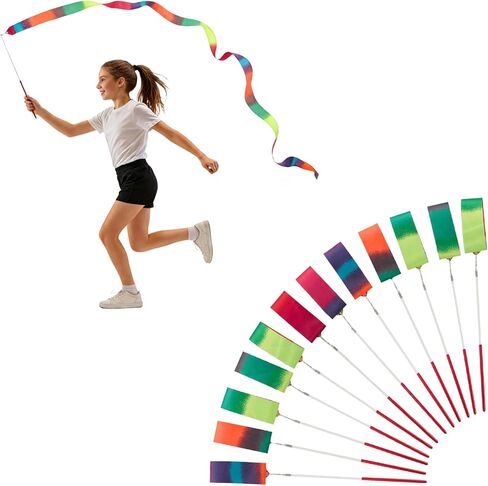 12 Pcs Rainbow Dance Ribbons Gymnastics Ribbon Wand Rainbow Birthday Decorations for Talent Shows Dance Floor Party Props in Saudi Arabia
