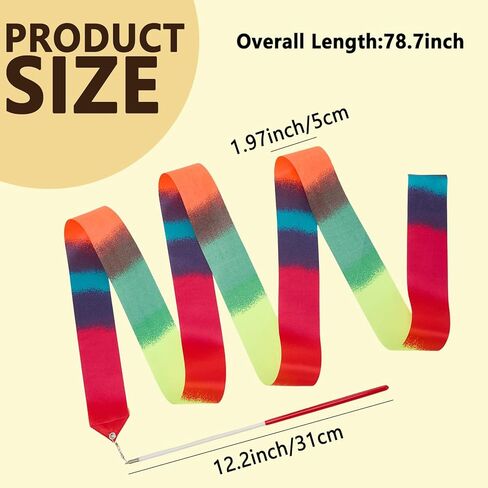 12 Pcs Rainbow Dance Ribbons Gymnastics Ribbon Wand Rainbow Birthday Decorations for Talent Shows Dance Floor Party Props in Saudi Arabia