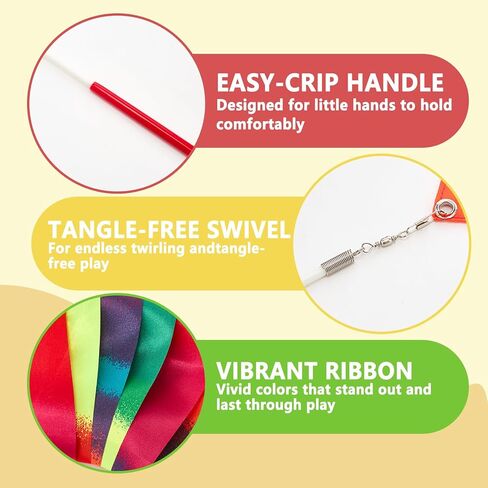 12 Pcs Rainbow Dance Ribbons Gymnastics Ribbon Wand Rainbow Birthday Decorations for Talent Shows Dance Floor Party Props in Saudi Arabia