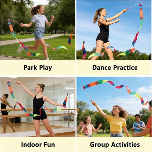 12 Pcs Rainbow Dance Ribbons Gymnastics Ribbon Wand Rainbow Birthday Decorations for Talent Shows Dance Floor Party Props in Saudi Arabia