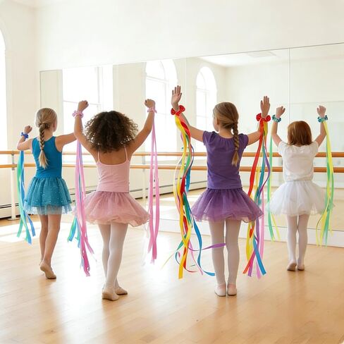 12 Pcs Rainbow Dance Ribbons,Rhythmic Gymnastics Ribbon Wrist Streamers Dancing Ribbons for Kids (0.8 x 19.7 Inch,Multicolor) in Kuwait
