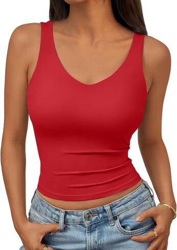 Trendy Queen Womens Tank Tops Double Lined Crop Sleeveless Going Out Camisole Summer Fashion Basic Soft Spring Clothes 2025 in Kuwait