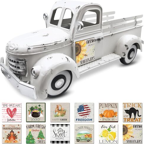 4th of July Patriotic Decorations 13.4 Inch Vintage Red Farmhouse Truck Decor with 12 Magnets Independence Day Table Sign Freedom Metal Pickup Interchangeable Seasonal Decor Garden Truck Planter in Kuwait