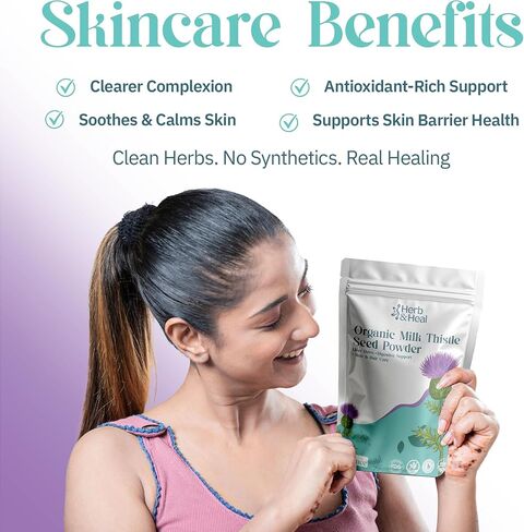 هيرب آند هيل مسحوق شوك الحليب العضوي | عشبة دعم الكبد والجهاز الهضمي | بذور شوك الحليب المطحونة لعلاجات الشاي والشعر والعناية بالبشرة | غير معدل وراثيًا، نباتي (8 أونصة) in Kuwait